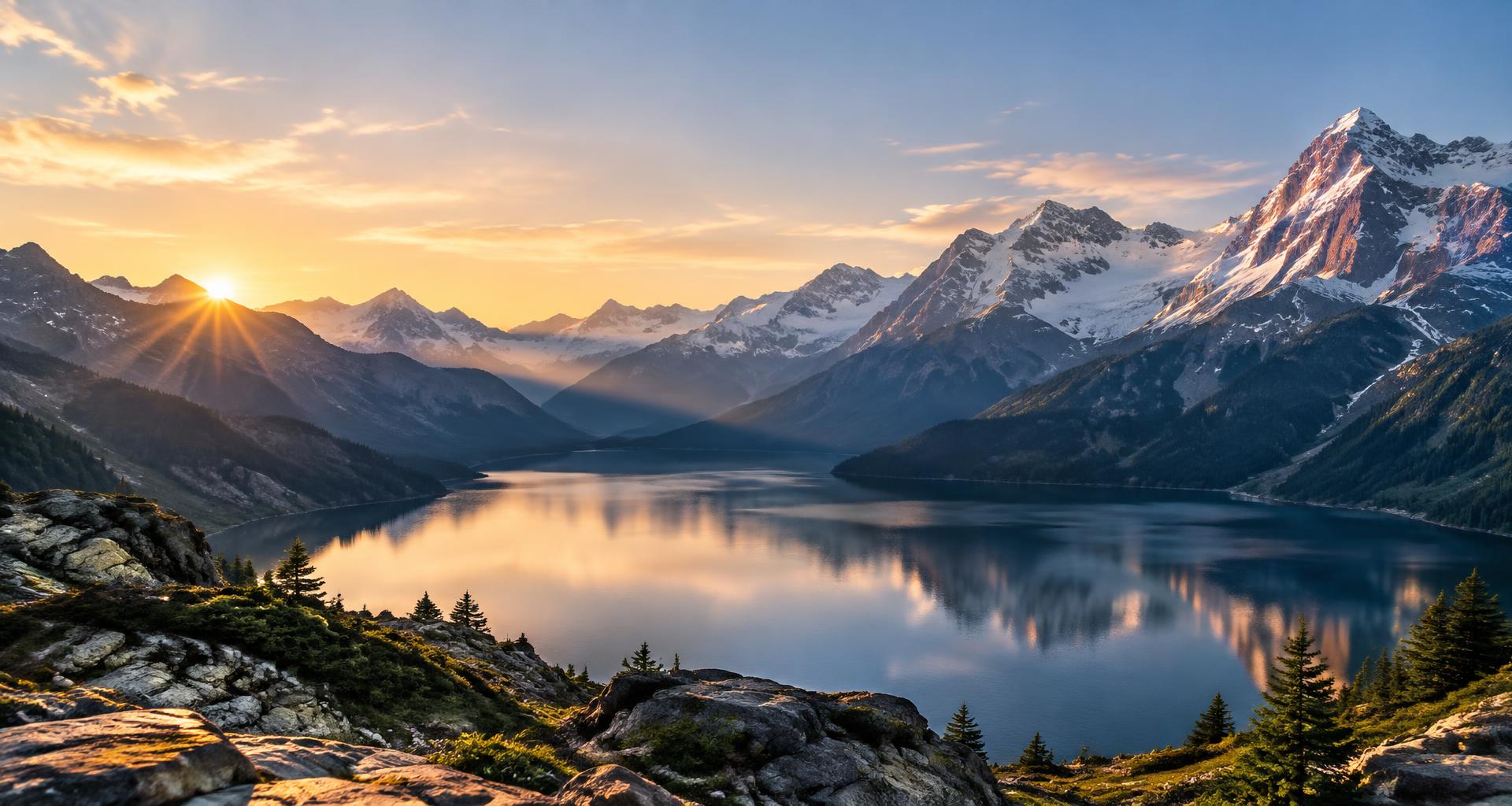 Mountain panorama at sunrise